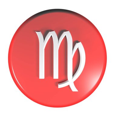 Beyaz arka plan - 3d render illüstrasyon izole ve burçlara işaretin Başak, simge bir kırmızı daire basma düğmesi