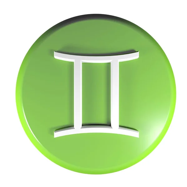 Botão Círculo Verde Com Ícone Signo Zodíaco Gemini Isolado Fundo — Fotografia de Stock