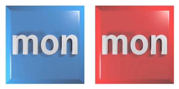 Couple Square Push Buttons Blue Red Isolated White Background Write — Stock Photo, Image