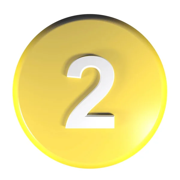 Botão Amarelo Com Número Isolado Sobre Fundo Branco Ilustração Renderização — Fotografia de Stock