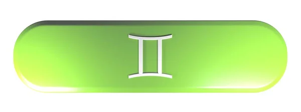 Зеленая Округлая Прямоугольная Кнопка Иконкой Знака Зодиака Gemini Выделенная Белом — стоковое фото