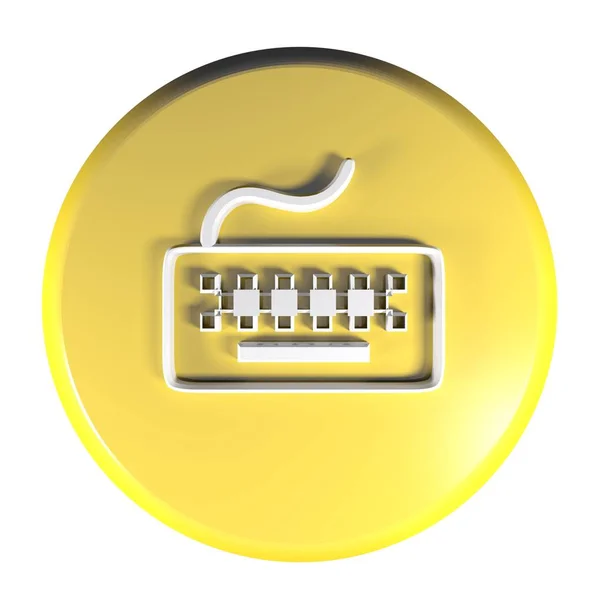 Botão Círculo Amarelo Com Ícone Teclado Computador Ilustração Renderização — Fotografia de Stock