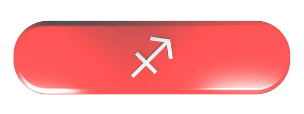 一个红色的圆角矩形按钮与星座射手座的图标 隔离在白色背景 渲染插图 — 图库照片