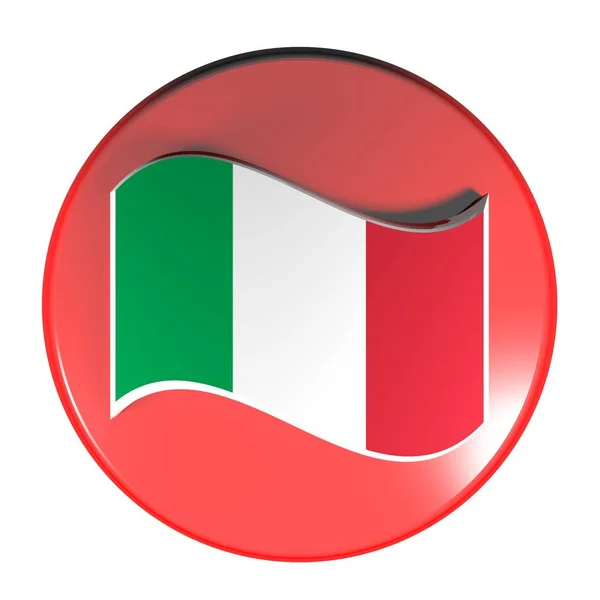 振るイタリア国旗 レンダリング図と 白い背景で隔離赤い丸のプッシュ ボタン — ストック写真