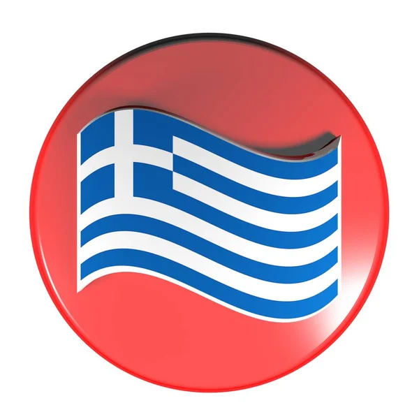 Red Circle Push Button Isolated White Background Waving Greek Flag — Stock Photo, Image