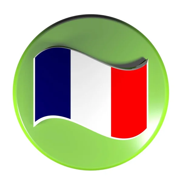 Green Circle Push Button Isolated White Background Waving French Flag — Stock Photo, Image