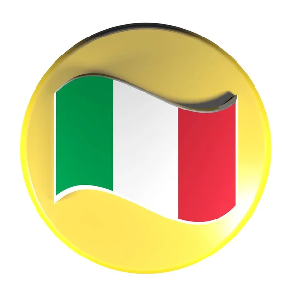 黄色の円のプッシュ ボタン 振るイタリア国旗 レンダリング図と 白い背景で隔離 — ストック写真