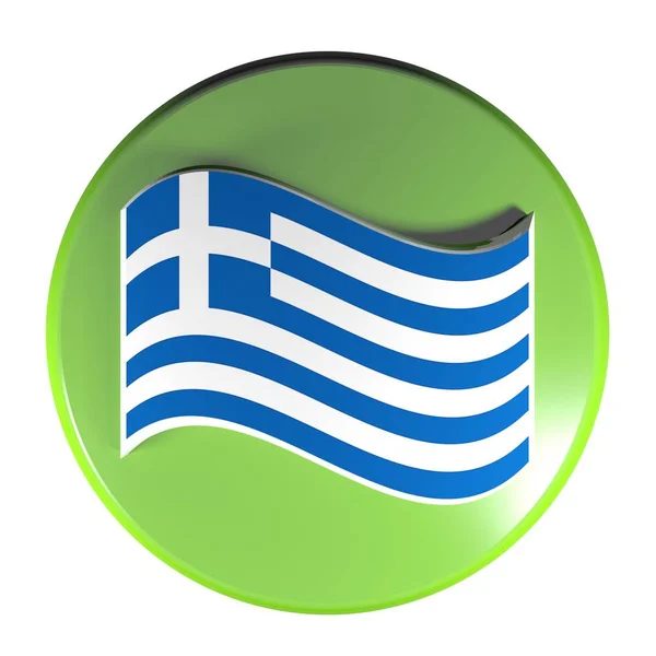 Кнопка Зеленого Кола Ізольована Білому Тлі Махаючим Грецьким Прапором Ілюстрація — стокове фото