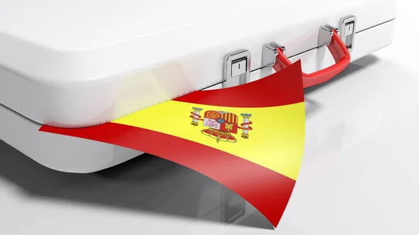 Біла Валіза Лежить Білому Тротуарі Іспанський Прапор Частково Нього Ілюстрація — стокове фото