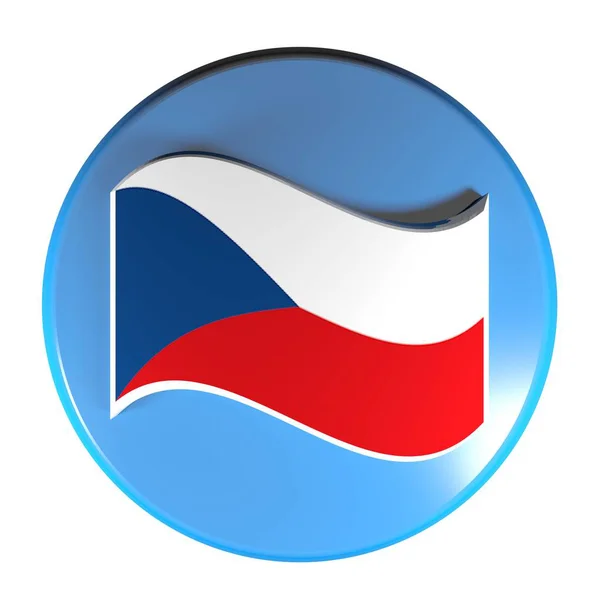 Botão Azul Círculo Isolado Fundo Branco Com Uma Bandeira Acenando — Fotografia de Stock