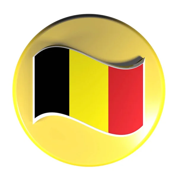 Желтая Кнопка Нажатия Круга Выделенная Белом Фоне Размахивающим Флагом Бельгии — стоковое фото