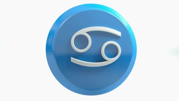 Zodiac Cancer ikonu modrý kruh tlačítka - 3d vykreslování obrázku — Stock video