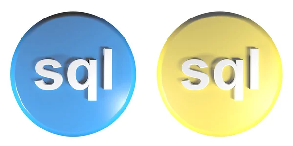 Dois Botões Círculo Azul Amarelo Isolado Fundo Branco Com Sql — Fotografia de Stock