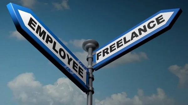 Две Уличные Стрелки Синего Цвета Надписями Employee Freelance Указывающие Разные — стоковое фото