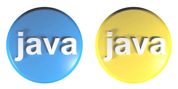 Blue Yellow Circle Java Push Buttons Rendering Illustration — Stock Photo, Image
