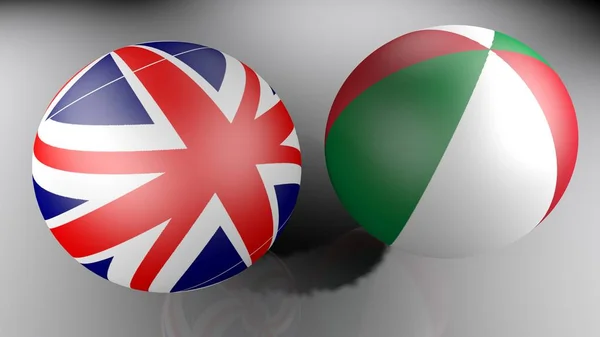 Дві Сфери Близькі Поблизу Квітами Британських Італійських Прапори Рендеринга Ілюстрації — стокове фото