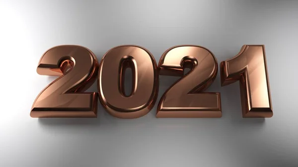 Skriva 2021 Koppar Material Lägga Vit Yta Rendering Illustration — Stockfoto