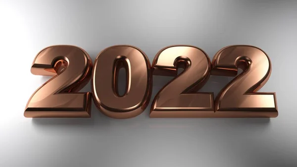 Napisz 2022 Miedziane Układanie Białej Powierzchni Renderowania Ilustracja — Zdjęcie stockowe