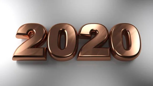 Schrijven 2020 Koperen Materiaal Een Witte Oppervlakte Rendering Illustratie Opleggen — Stockfoto