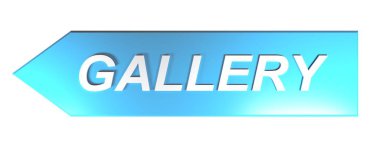 Yazma Galerisi, sola işaret eden mavi bir ok üzerinde beyaz harflerle, beyaz arka plan - 3d render illüstrasyon