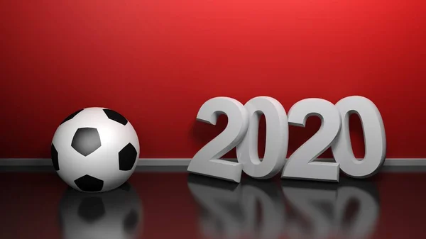 Write 2019 White Characters Standing Red Wall Soccer Ball Rendering — Stock Photo, Image