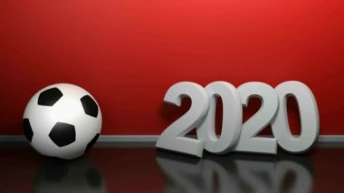2020 futbol topu ile kırmızı duvarda - 3d render illüstrasyon