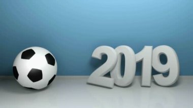 2019 futbol topu ile mavi duvarda - 3d render illüstrasyon