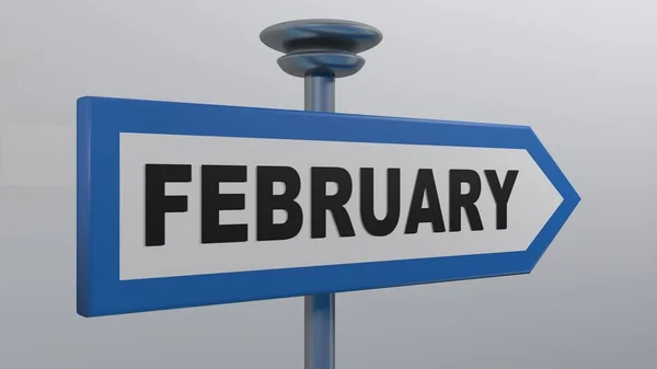 Ein Blau Weißes Pfeil Straßenschild Mit Dem Schriftzug Februar Darstellung — Stockfoto