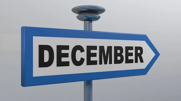 Ein Blau Weißes Pfeil Straßenschild Mit Dem Schriftzug Dezember Darstellung — Stockfoto