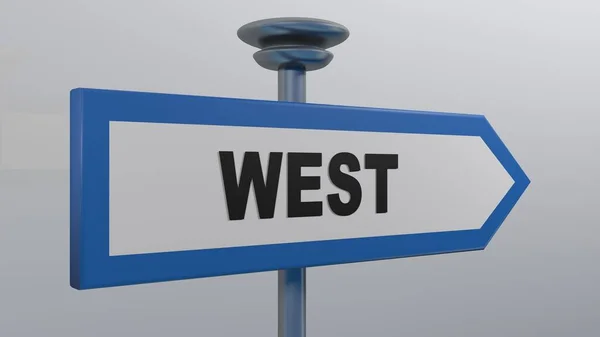 Blue White Street Arrow Sign Write West Rendering Illustration — Stock Photo, Image