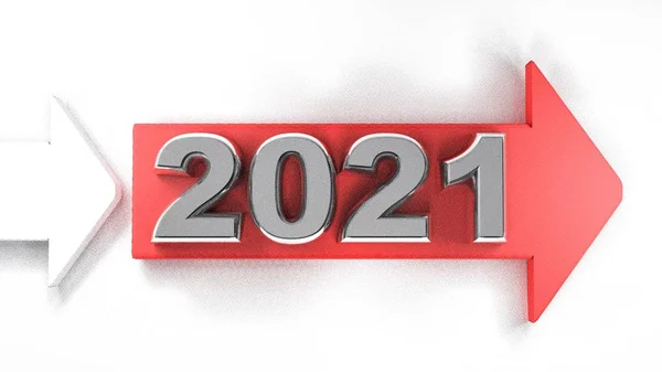 Una Flecha Roja Con Año 2021 Ilustración Representación — Foto de Stock