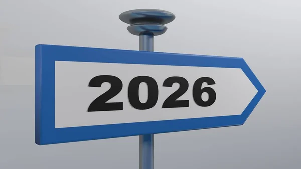 Blå Street Sign Pil Med Skriva 2026 Rendering Illustration — Stockfoto