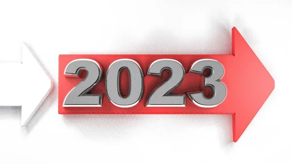 Uma Seta Vermelha Com Ano 2023 Ilustração Renderização — Fotografia de Stock