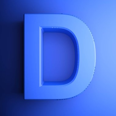 Kare simgesinde D alfabetik harf, mavi arka plan üzerinde mavi - 3d render illüstrasyon