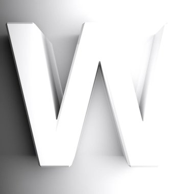 Beyaz renkli W harfi, beyaz arka plan üzerinde izole - 3d render illüstrasyon