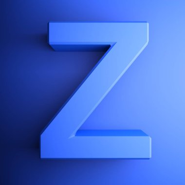 Kare simgesinde Z alfabetik harf, mavi arka plan üzerinde mavi - 3d render illüstrasyon