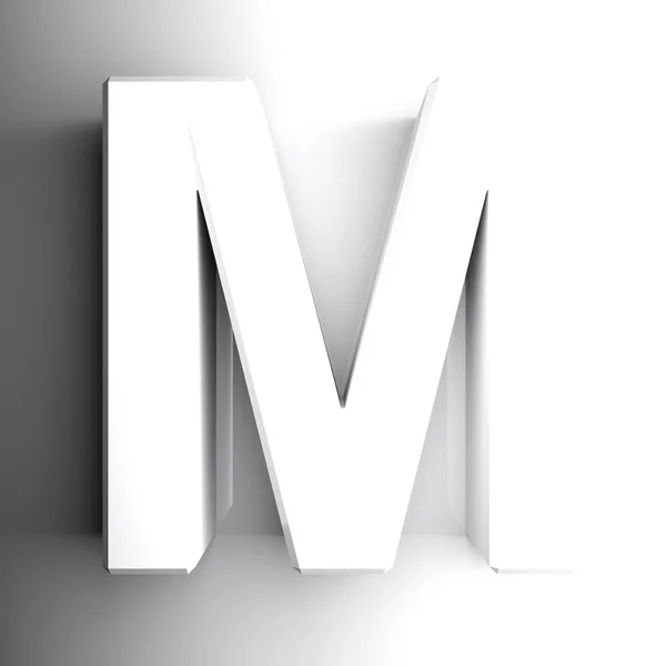 文字Mは 白色で 白い背景に分離 3Dレンダリングイラストレーション — ストック写真