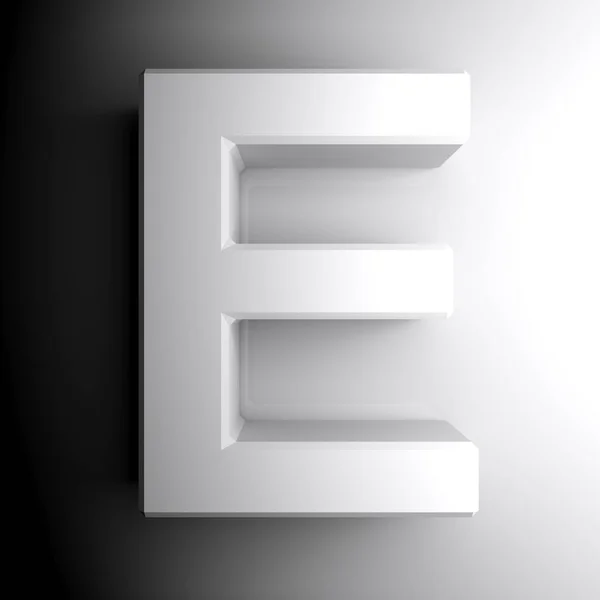 文字Eは 白色で 白い背景に分離 3Dレンダリングイラストレーション — ストック写真