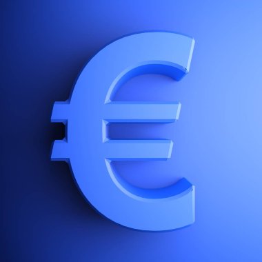 Mavi-3D render resimde Euro sembolü ile mavi bir simge