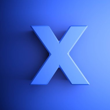 Mavi arka planda mavi çarpma işareti olan kare mavi simge - 3d render çizimi