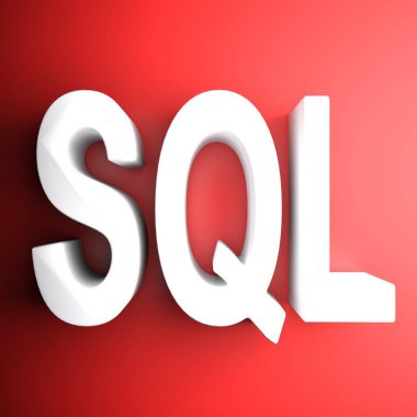 Sql yazma ile kırmızı kare simgesi - 3d render illüstrasyon