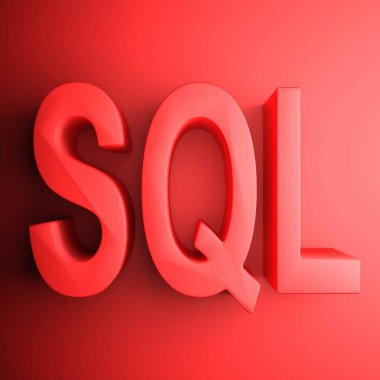Sql yazma ile kırmızı kare simgesi - 3d render illüstrasyon