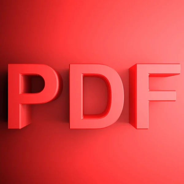 赤い背景に赤い文字で書き込みPdfを持つ赤い正方形のアイコン 3Dレンダリングイラストレーション — ストック写真