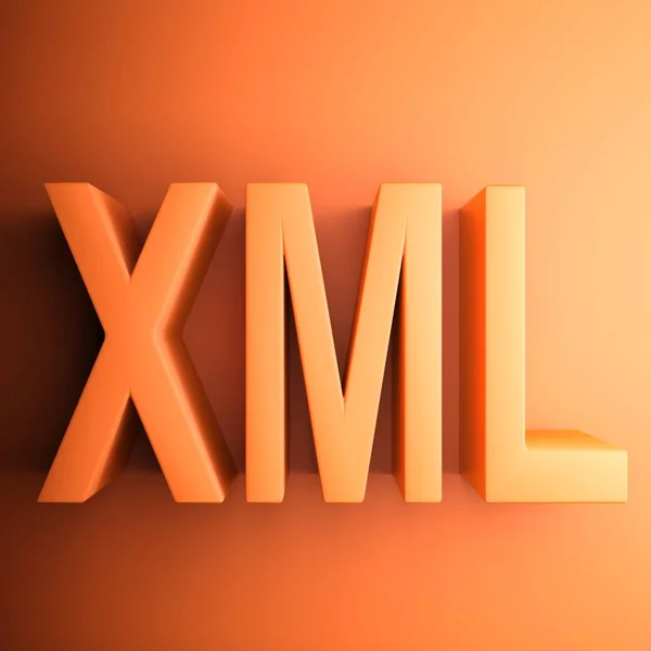 A square orange icon with the write XML - 3D rendering illustration