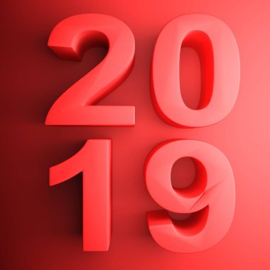2019 yılı kırmızı ile yazılmış kare simge - 3d render illüstrasyon
