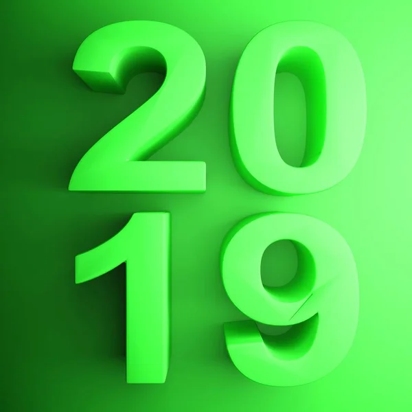 方形图标 2019 年写在绿色绿色 渲染插图 — 图库照片