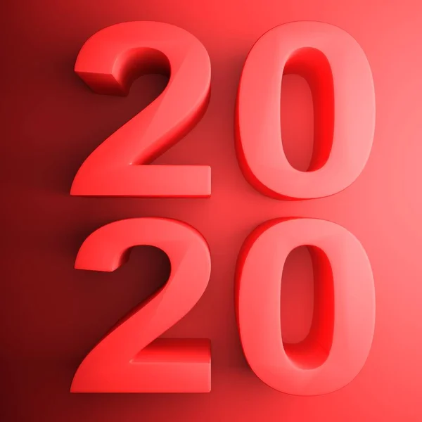 Een Vierkant Pictogram Met Jaar 2020 Geschreven Rood Rood Rendering — Stockfoto
