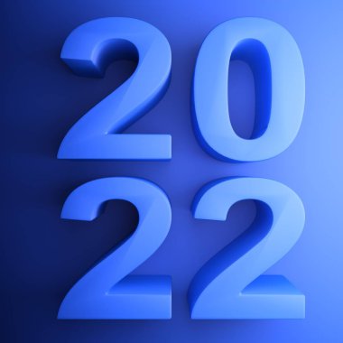 2022 yılı mavi üzerine mavi yazılmış kare bir simge - 3d render illustrationa kare simgesi ile 2022 yılı mavi üzerine mavi yazılmış - 3d render illüstrasyon