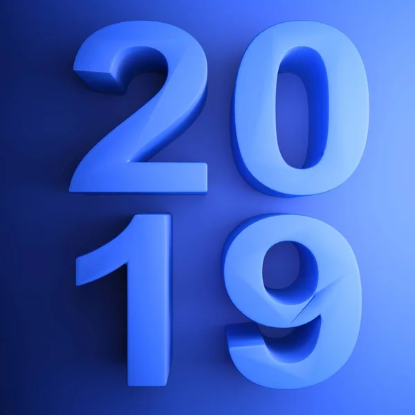 方形图标 2019 年用蓝色写在蓝色 渲染插图上 — 图库照片