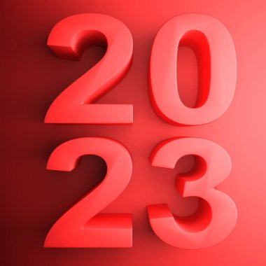 Kırmızı kırmızı ile yazılmış 2023 yılı ile kare simgesi - 3d render illüstrasyon